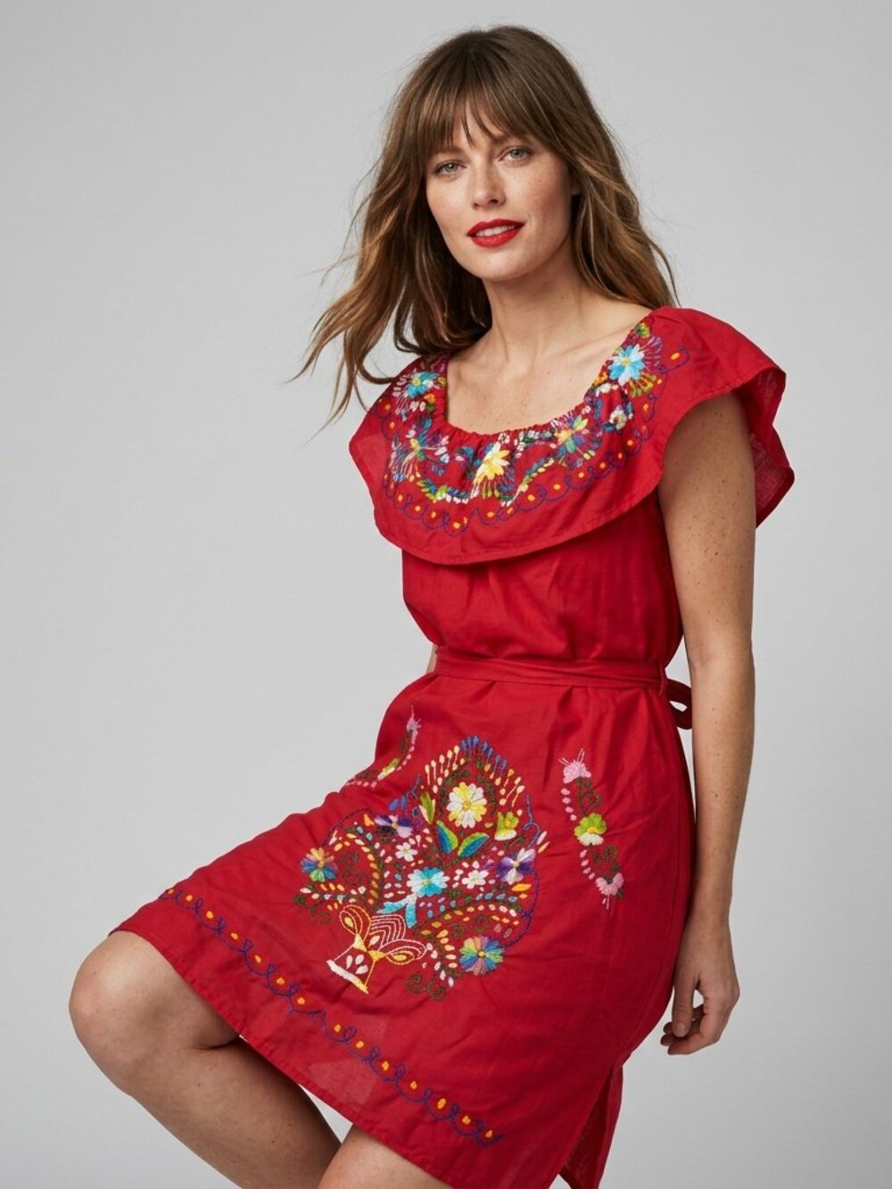 Vintage Mexican Sundress HAND EMBROIDERED Floral Oaxaca Dress Size M